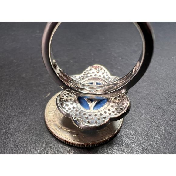 NEW Ceruleite and zircon blossom ring in rhodium over sterling silver size 8 - Picture 5 of 16